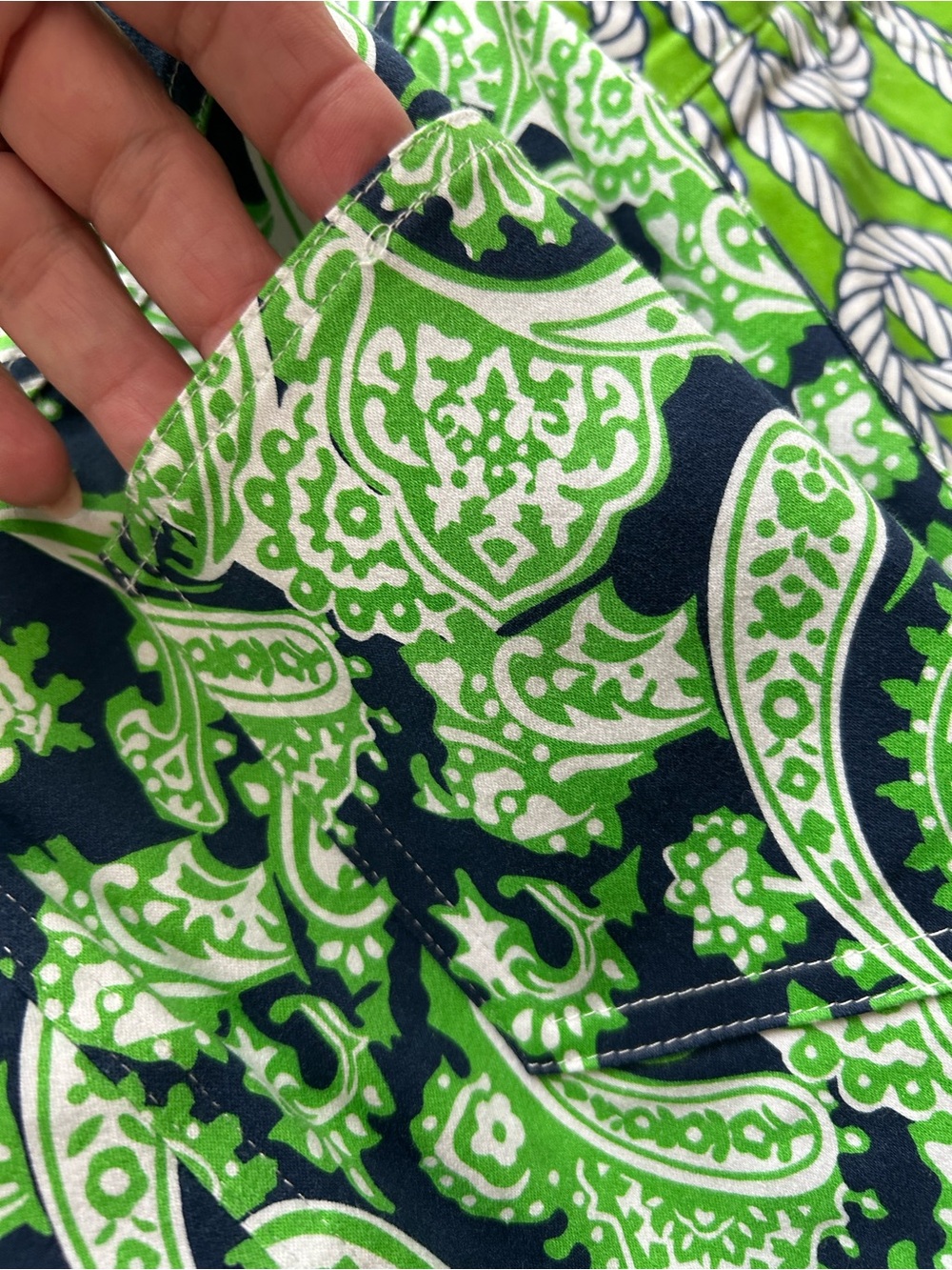 Gretchen Scott Designs Navy and Lime Green Paisley Pant - Picture 8 of 10